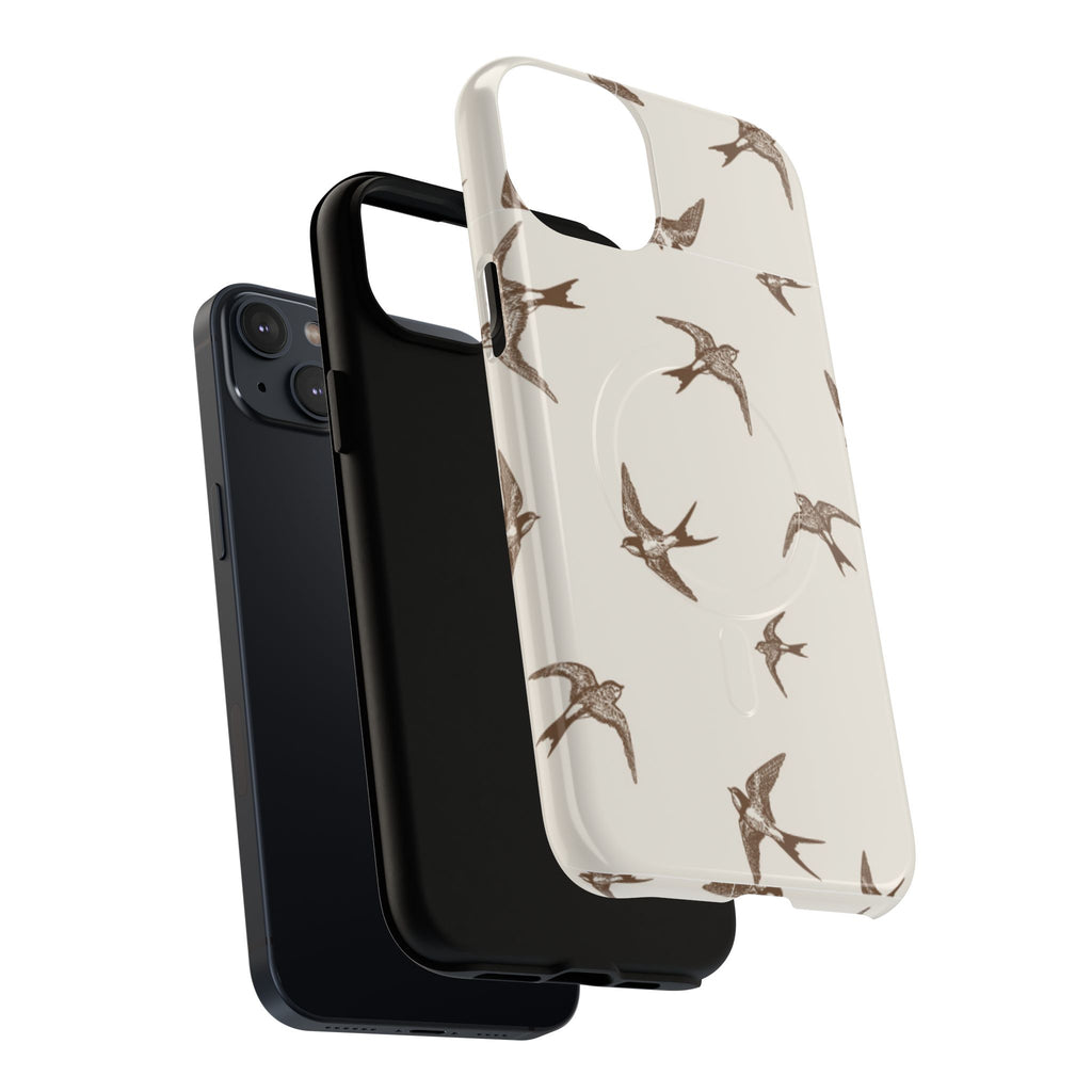 Swallow Pattern Tough Magnetic Phone Case — Protective MagSafe-Compatible Bird Design