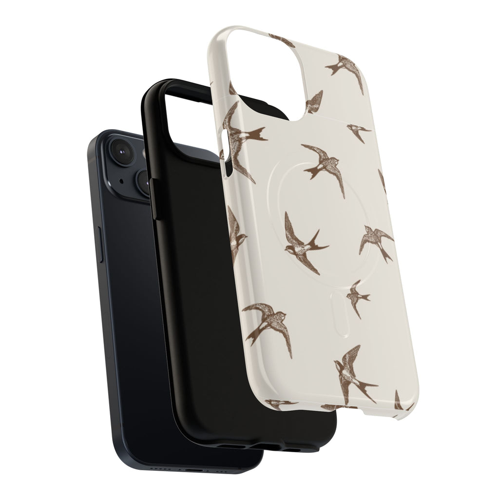 Swallow Pattern Tough Magnetic Phone Case — Protective MagSafe-Compatible Bird Design